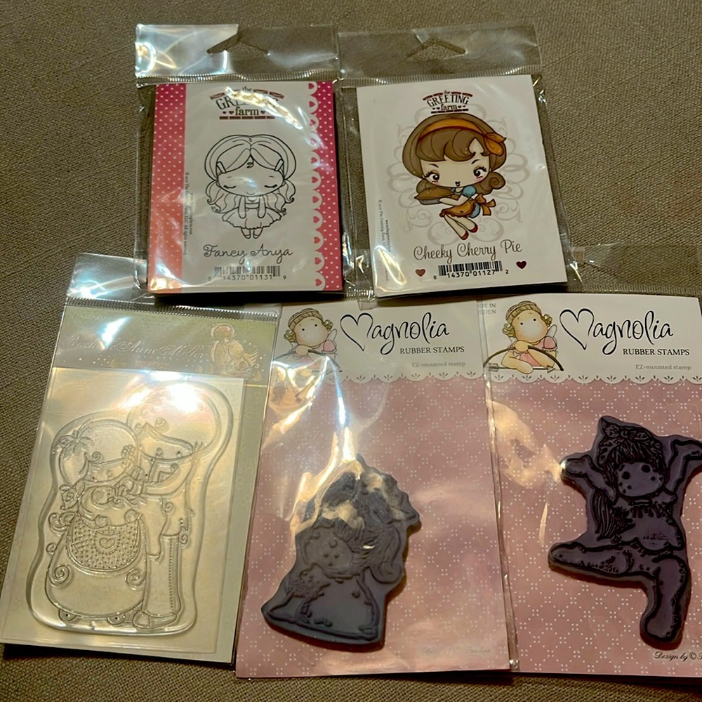 5 new rubber stamps- greeting farm, magnolia and Rachelle Ann miller - crafting